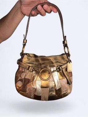 Coach Metallic Patchwork Small Hobo Bag Gold Bronze Leather Y2K Evening Bag